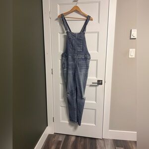 Silver Women's Distressed Slim Leg Overalls - Medium Indigo